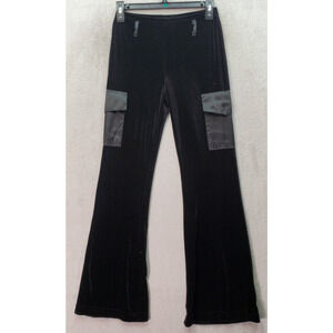 Vintage Joey B Flare Pants Girls Medium Black Velvet Polyester Pockets High Rise
